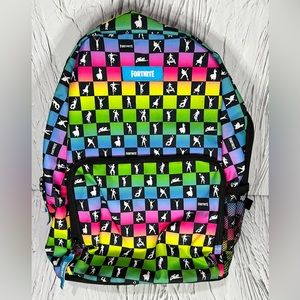 Fortnite Amplify Multi-Color Checkered 17" Backpack School Book Bag Tote USED